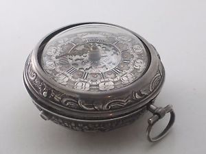RARE Fusee Silver Key Verge Papers Repousse Pair Case Champleve Dial Chain Gold