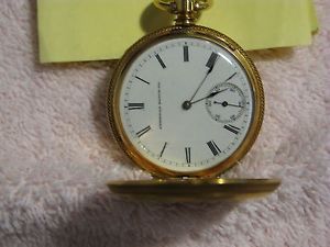 AM Watch Co 1879 Solid Gold 18k Pocket Watch HC LS Great Cond Size 8 SN 1200935