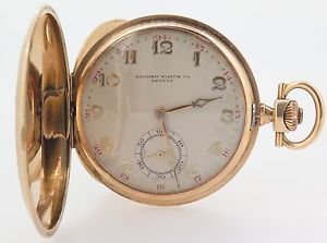 .VINTAGE RECORD WATCH CO SUB SECOND 14K GOLD JEWELLED TO CENTRE 16J POCKET WATCH