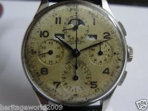 Vintage Steel Universal Tricompax Ref 22502 Chronograph Moonphase Large Size
