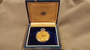 1938 14K Hamilton 923 Pocket Watch in Original Box Excellent Running Condition
