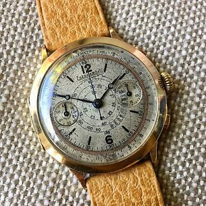 Vintage Eberhard Chronograph 5481 Gold Plated Manual Wind 40mm Large Wristwatch