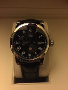 Gevril Men's Cortland Watch 2530 Black Dial Black Leather Moon Phase 24 Hour