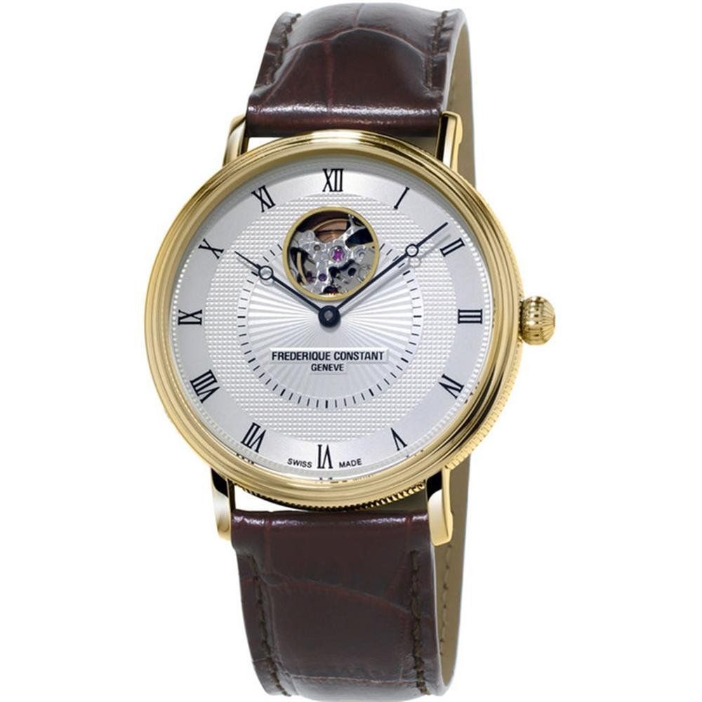 Frederique Constant Men's Slimline 40mm Brown Leather Band Gold Plated Case Auto