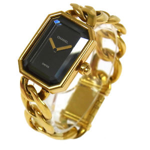 Authentic CHANEL Vintage Premiere Gold Chain Wristwatch 750 K18 Quartz RG00004