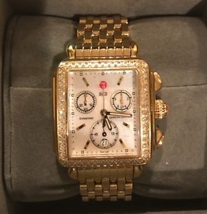 Michele Deco Diamond MW06A01 Mother Pearl Gold Tone Watch Bold & Stunning