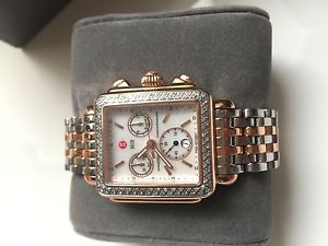 NEW Authentic Michele Deco Diamond Two Tone Ros Gold MOP MW06A01B402Ladies Watch