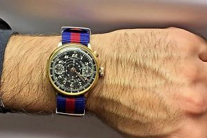 Very Rare Vintage 18k Solid YG Chonographe Lowenthal Black Dial Pilot Watch
