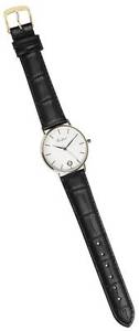 Woodford Swiss Made 9ct Gold Leather Watch - Black/Gold