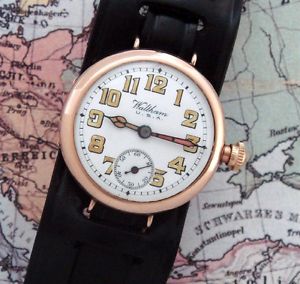 STUNNING Men's WWI Era Solid Gold Waltham Wire Lug Wrist Watch - SERVICED