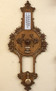 Antique Swiss Black Forest Wood Carving Calendar Thermometer Watch Holder Brienz