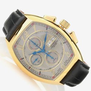 Invicta Men's 'Reserve' Swiss Automatic Gold and Leather Casual Watch, Color:Bla