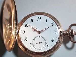 Vintage pocket watch, Hunting Case running, .585 gold, 38653, rose, inscribed, b