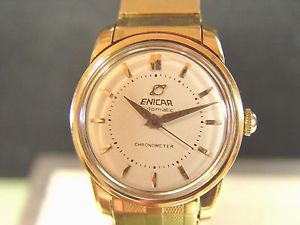 Vintage 18kt. Enicar Automatic Chronometer,  w GF bracelet 1950s Swiss Made