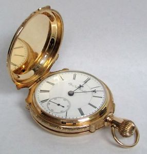 SUPERB BOX HINGE ELGIN 14K GOLD 15 SIZE HUNTER B W RAYMOND POCKET WATCH