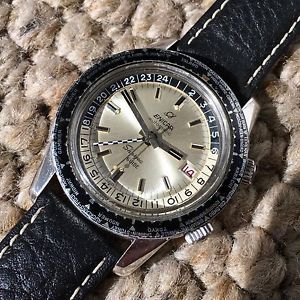 Vintage Enicar Sherpa Guide 600 Silver GMT Automatic Steel Wristwatch 48mm
