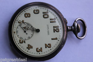 VINTAGE ULYSSE NARDIN LOCLE & GENEVE USA CORPS OF ENGINEERS SILVER POCKET WATCH