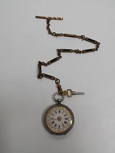 Antique Pocket Watch Sterling Silver 935 with Antique Jade Chain