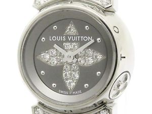 Polished LOUIS VUITTON Tambour Bijou Diamond Steel Ladies Watch Q151K (BF110981)