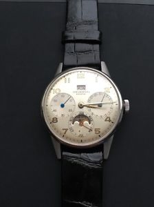 Vintage Universal Geneve Men's Stainless Steel Triple Date Moon Face Watch