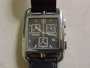 Hermes Cape Cod Chrono SS Leather Quartz Watch CC1.910 Black Used