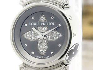 Polished LOUIS VUITTON Tambour Bijou Diamond Steel Ladies Watch Q151K (BF114601)
