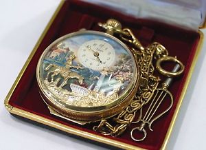 VTG Arnex "The Huntsman Rest" 17 Jewels Musical Motion Fountain Pocket Watch
