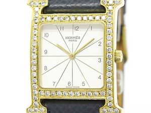 HERMES H Watch Custom Diamond Gold Plated Quartz Mens Watch HH1.501 (BF113560)