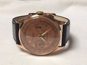 Vintage 18k 18ct solid rose gold Chronograph Suisse swiss mens watch (Landeron)
