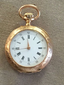 Antique Elegant 18k Yellow Gold Lady Pocket Watch - Swiss - Free Shipping