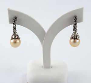 VINTAGE EARRINGS 18K WHITE GOLD, CULTURED PEARLS AND DIAMONDS CIRCA 1950 - 1970