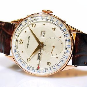 VINTAGE REAL MOVADO SOLID 18K GOLD TRIPLE CALENDAR CAL. 470 MANUAL WIND WATCH
