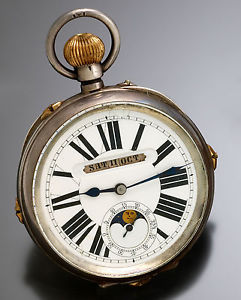 Large Oversized (68mm) Moon Phase, Day, Date & Month Swiss Pocket Watch CA1890s