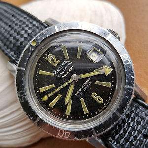 Vintage Rivera Imperial Aquapearl Divers Watch w/Gilt Dial,Patina,Tropic Strap