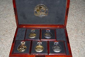 DISNEY POCKET WATCH COLLECTION IN WOODEN CASE RARE SET AP/5000 (ARTIST'S PROOF)