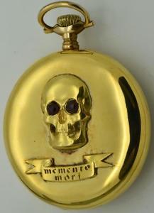 Rare antique 14k solid gold&Garnets Waltham Memento Mori Masonic Skull watch