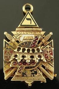 SUPER RARE 14K SOLID GOLD GEMSTONE & ENAMEL MASONIC TRIPLE FLIP FOB PENDANT 1914