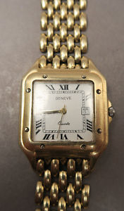 Geneve Herren Goldarmband Uhr Quarzt Gehäuse & Band 585 gold / 14K