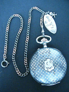 WW2 GERMAN KRIEGSMARINE U-BOAT CHRONOGRAPH POCKET WATCH SILVER NIELLO CHAIN