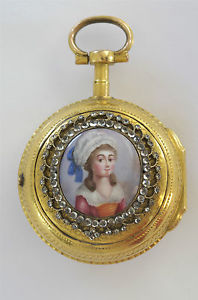 PRISTINE GEM SET ENAMEL GILT SWISS PAIR CASE VERGE FUSEE ANTIQUE POCKET WATCH