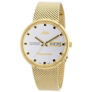 M842932113 Mido Commander Mens Watch M8429.3.21.1 Gold Plated Case Silver Dial