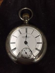 antique collectors pocket watch , EH Hopkins, mfg 2/19/1884  coin silver case