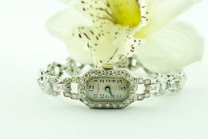 Benson Montre Femmes Platin 950 Brillants À Remonter Manuellement Art Déco