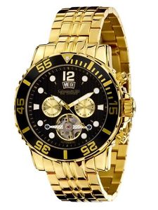 Calvaneo 1583 Lourde massif "Sea Command Doré Noir" Montre automatique Diver