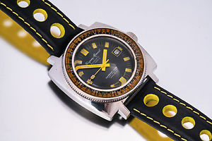 Vintage Jacques Monnat Caribbean 1000m Diver ~ Yellow Dial ~ Huge Sq Case ~ WOW