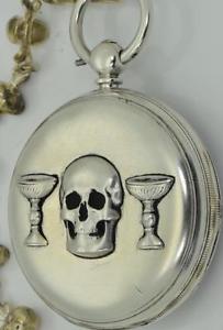 MUSEUM Victorian Memento Mori Doctor's Skull&Caduceus silver John Forrest watch