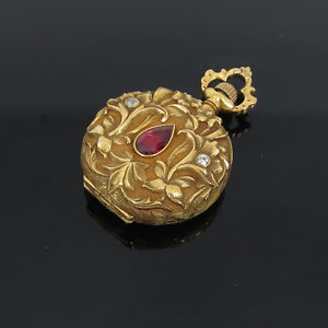 1912 American Waltham Sapphire 0.14ct Diamond & 14K Gold Pendant Pocket Watch