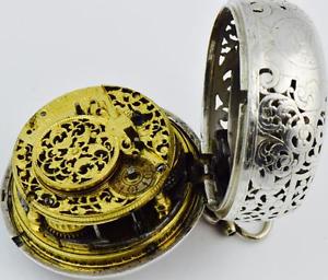 MUSEUM Renaissance Verge Fusee Repeater Oignon pierced silver pair case watch