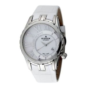 Edox 37008 3 NAIN Womens White Dial Analog Automatic Watch with Leather Strap