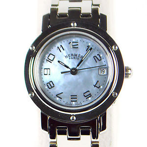 Pre-Owned HERMES Clipper CL4.210 Quartz Blue Shell Dial Women's Wristwatch, LL